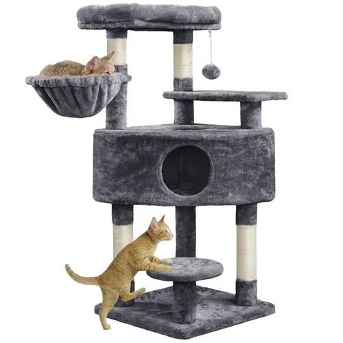 Yaheetech 46in Height Multilevel Cat Tree - Big Plush Condo with Vertical Scratcher, Sisal Scratch Pad, Scratching Posts, Perch Platform & Basket for Indoor Kittens