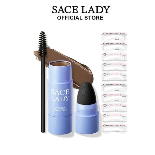 SACE LADY Waterproof Eyebrow Stamp Cosmetic Kit for Adults - Brush-On Eyebrow Paste (No Makeup Look Formula), 10 Reusable Stencils, Brush, Silica, Candelilla Wax, Carnauba Wax, Easy-to-Use for Oily/Sensitive Skin, At-Home/DIY Natural Brows (Single Item)