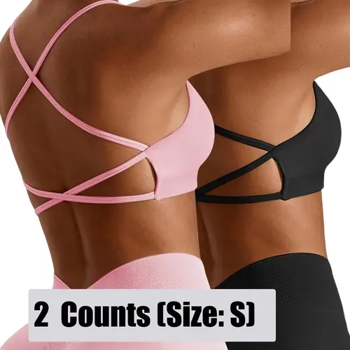 2pcs Women's Back Cross Sexy Removable Bra Pads Nude Yoga Bra Running Sports Underwear Back Beauty Fitness Tops Yoga Tops Sports Underwear Workout Bra Single Wear Underwear Comfortable Sweat Absorbent Breathable Seamless Knit Running Yoga Bra