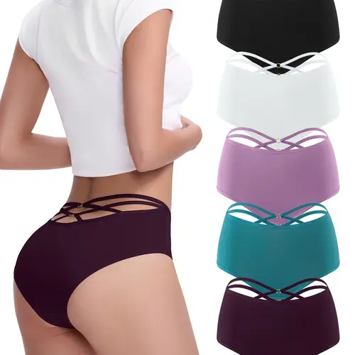 FallSweet Women's Underwear  Criss Cross Back Comfy High Waisted Briefs Panties Pack