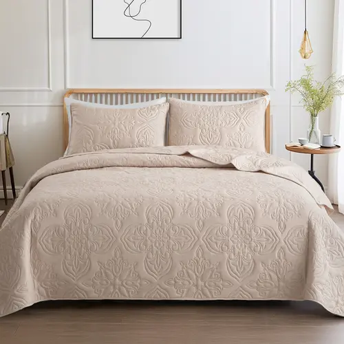 【dealsforyou】Whale Flotilla Soft Quilt Bedding Set for All Seasons, Vintage Damask Ultrasonic Quilts Set, Lightweight Reversible Bedspread,Bed Cover with 2 Pillow Shams for Cal King/King/Queen Size,1 Pillow Sham for Twin Size, soft microfiber home bedroom
