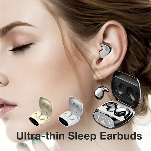 MSHUKCOE Mini Bluetooth 5.3 Chargeable Electronic Sleep Earbuds-Headset, Lightweight USB Charging Port & Cable Audio Device, Ultra-Thin Noise Blocking, Small Invisible Design for Side Sleepers, Heavy Bass, Waterproof, Dustproof, 20kHz Key Sound Support