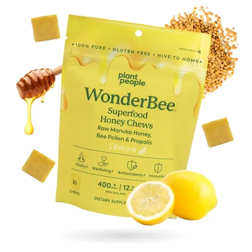 WonderBee Superfood Manuka Honey Chews by Plant People, All Natural Raw Ingredients, Organic Lemon Flavor