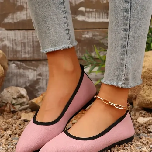 Women's Fashionable Solid Color Flat Shoes, Casual Comfortable Pointed Toe Slip on Shoes for Daily Wear, Lightweight Flats Breathable Shoes for Women & Girls
