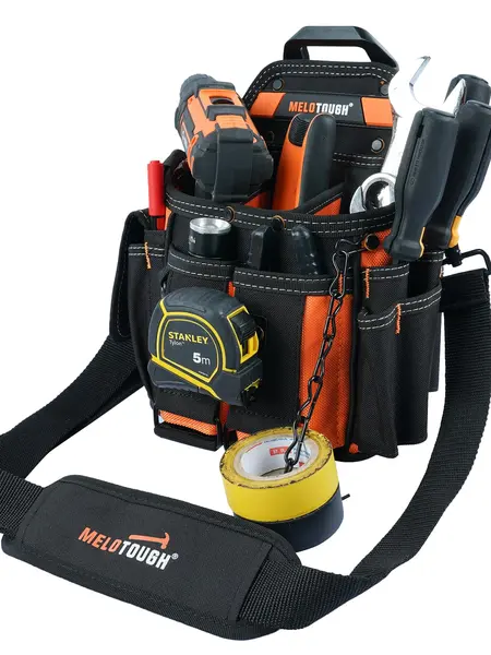 MELOTOUGH Professional Electrician Tool Pouch - 15-Pocket Tool Storage Bag with Belt Clip, Quick Attach, Shoulder Strap, Hands-Free Utility Organizer for HVAC, Carpentry, Plumbing Trades