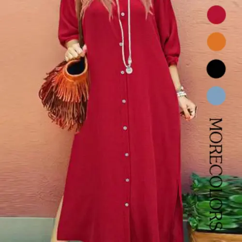 Women's Plain Button Collared Shirt Collar Long Sleeve Dress, Casual Fashion Long Dress for Daily Outdoor Wear, Women Dress for Spring Buttoned Dress