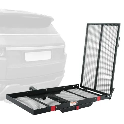 【toolupgrade】VEVOR Iron Hitch Mount Cargo Carrier (45.3x25.6") - Car Accessory, 500 lbs Capacity, Water Resistant, Folding Ramp, Stabilizer, Straps, Fits 2" Hitch Receiver, Carry Scooter Plus Luggage, Mobility Scooter Transport, Enhance Mobility