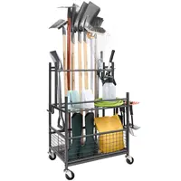 VEVOR Heavy-Duty Carbon Steel Garden Tool Organizer - 16-Slot Compact Floor Mount Tower Rack with Hooks + Wheels, Lockable Tool Storage for Garage/Shed, Adjustable for Long Handles