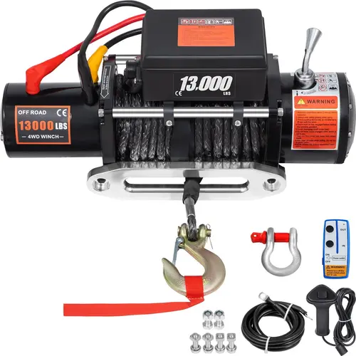 VEVOR Heavy Duty 12V Electric Winch, 13000lb Load Capacity, 65ft/20m Synthetic Rope (Feet/Meters), Wireless Remote, Weather Resistant Waterproof Box, 1x Hook, 1x Hawse Fairlead Full Kit, Truck Accessories for Off Road Jeep SUV Rescue Winches