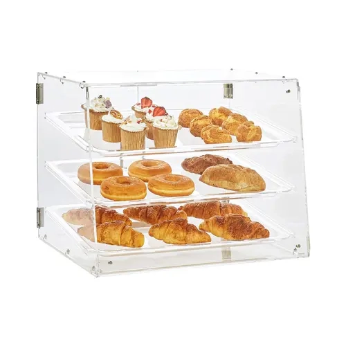 VEVOR Sturdy Magnetic Baked Dessert Stand, 3-Tier Commercial Countertop Bakery Display Case - Acrylic Bakery Shelf with Rear Door Access, Removable Shelves, Coffee Shop Use, 20.7"x14.2"x16.3"