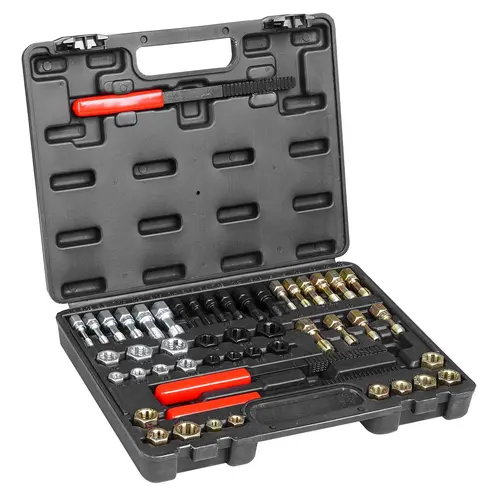 【toolupgrade】VEVOR 49PCS Corrosion Resistant Thread Chaser Repair Tool Kit - 3 Files, 3 Std Thread Sets, 24 Dies, UNC-UNF-Metric In/mm Restorer, Color-Coded Design, Plastic Cover, Hand Protection Mechanic Tool Kits for Automotive Bolt Hole Cleaning