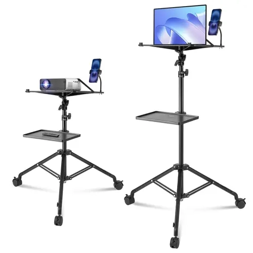 VEVOR Adjustable Tripod Computer Stand with Wheels - Computer Stand for Laptop, Adjustable Tray, Gooseneck Phone Holder, Internal Cable Management, 31.3-67.3 in Height, 11 lbs Capacity (Father's Day Gift Option)