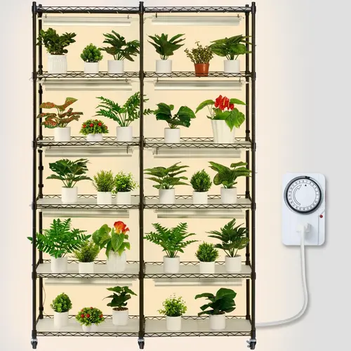 VEVOR Heavy Duty Garden Greenhouse Kit - Industrial Steel Frame 6-Tier Setup Cultivation Equipment, 47.2" Wide Shelves (47.2x13.8x70.1in), 200W 3-Mode Grow LED Panels, Mechanical Timer, Polypropylene Kit, Heavy Wheels, Secure Design, Father's Day Gift