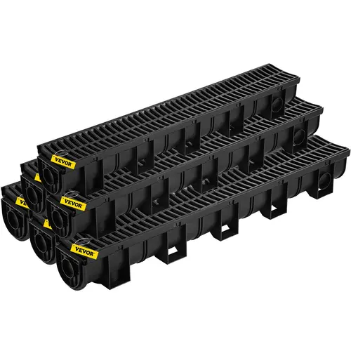 【DealsForYouDays】VEVOR Trench Drain System Channel Drain with Plastic Grate5.9x5.1-Inch HDPE Drainage TrenchBlack Plastic Garage Floor Drain6x39 Trench Drain Gratewith 6 End Capsfor GardenDriveway-6 Pack,campingessentials,outdoorfurnitureset,campinggear