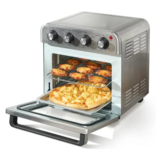 VEVOR 7-in-1 Multifunction Baking Oven - 18L 1800W Stainless Steel Countertop Combo, Knob Control, 360° Even Browning, 6-Slice Toast Fit, 12-Inch Pizza Fit, Grill Pizza Pan, Gloves, Bread Maker Capability for Home Use