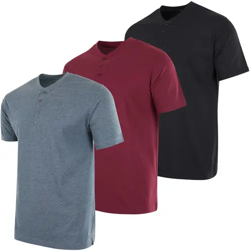 Real Essentials 3 Pack: Men's Cotton Short & Long Sleeve Henley T-Shirt Performance Activewear (Available In Big & Tall)