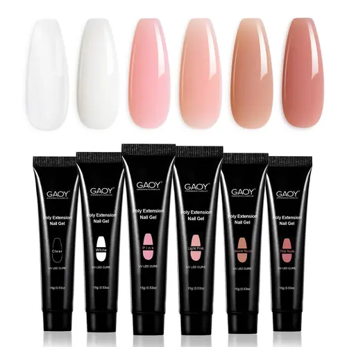GAOY Poly Gel Set - 6 Colors Pinkish Nude Clear Builder Gel Nail Enhancement Kit for DIY Nail Art