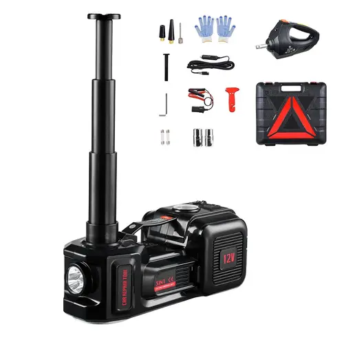 【toolupgrade】VEVOR 5-Ton Lift 12V Dual Power Electric Scissor Jack Toolbox Kit with Built-in Inflator, 11000 lbs Capacity, 20.9in Max Height, 350N m Torque Impact Wrench, LED Emergency Light, Extension Rod, Hexagonal Sockets for Wheel Nuts, Sedan, SUV