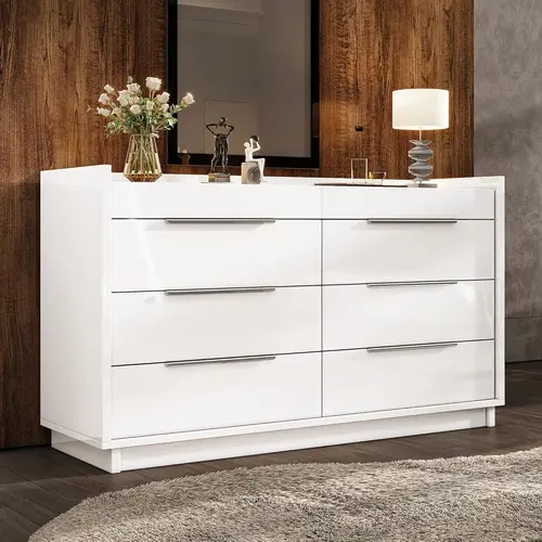 AMERLIFE Modern LED 5/8 Drawer Dresser Set with Glass Tabletop, Jewelry Storage, Lift-Top Mirror & High Gloss Finish for Bedroom, Living Room, Dressing Room/Best Gift Ideas/Christmas Gifts[TikTokShopFallDealsForYou]