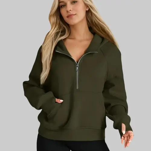 ZEAGOO Women's Half-Zip Cropped Fleece Hoodie - Long-Sleeve Oversized Casual Pullover, Cozy Soft Thick Fabric, Fall Winter Everyday Wear, S-XL Sizes