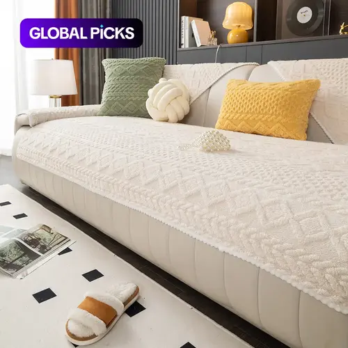 Solid Color Non-Slip Sofa Cover, Washable & Soft Couch Protector with Geometric Jacquard Design for Home & Living Room, Sofa Towel & Comfortable Throw Pillowcase, Furniture Protector #GLOBAL PICKS