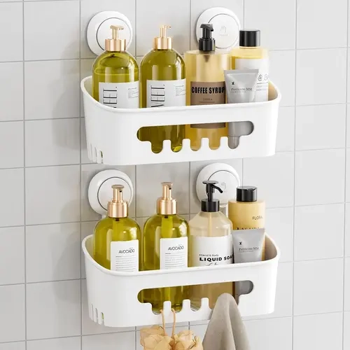 TAILI 2-Pack Heavy-Duty Suction Cup Shower Caddy, Waterproof Plastic Shower Organiser, Wall-Mounted Suction Bathroom Trays for Shampoo & Accessories, Modern Bathroom Decor Fit Removable Holder