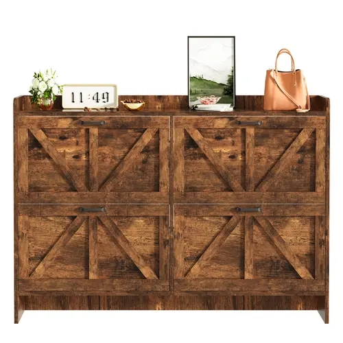 Topwin PB Wooden Shoe Cabinet - 4-Layer, Double-Door with Handles, Iron Frame, 80x24x101cm, Anti-Tip Screws, Arrow-Shaped Section, Assembly Required, Modern Durable Home Organizer for Entryway, Extended Storage Solutions