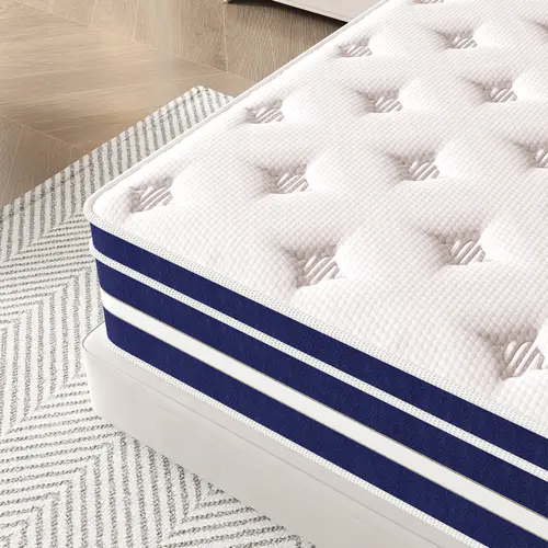 FVBEAYA 14-Inch Queen Size Foldable Independent Spring Hybrid Mattress - Boxed, Medium Comfort, CertiPUR-US Certified, High-Quality Innerspring, No Fiberglass, Gel Memory Foam Infused, Cooling, Breathable, Restful, Even Weight Distribution, 3D Knit Fabric