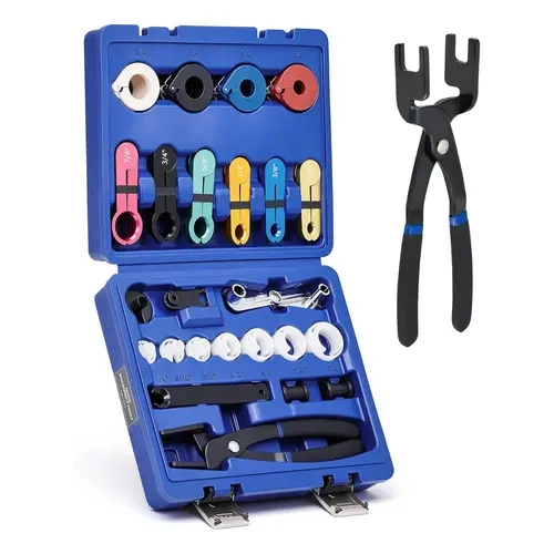 Orion Motor Tech 26-Piece Fuel Line Disconnect Tool Set, Master Kit with Fuel/AC Disconnect Pliers, 2 Oil Cooler Line Removers for AC & Transmission Systems, Black Automotive Vehicle Work Tools with Quick Connect Functionality