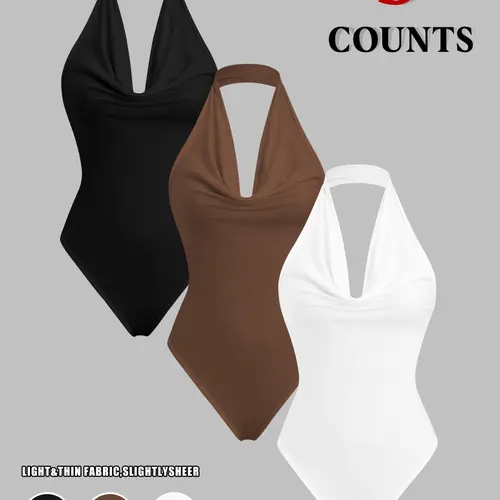 American Style Sexy Halter Romper, Deep V Neck Hollow Out Backless Top, Casual Sleeveless Slim-Fit All Seasons Wear, Perfect for Dates, Halter Bodysuit