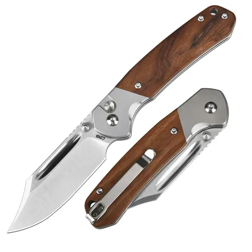 CJRB Bowie Pyrite Portable Hand Tool Pocket Knife - 3.15in AR-RPM9 Steel Clip Point Blade, Sand-Polish Wood Handle, Pocket-Ready Size, RPM9 Cut Power, Compact and Convenient Durable EDC Survival Tool for Camping, Father's Day Gift