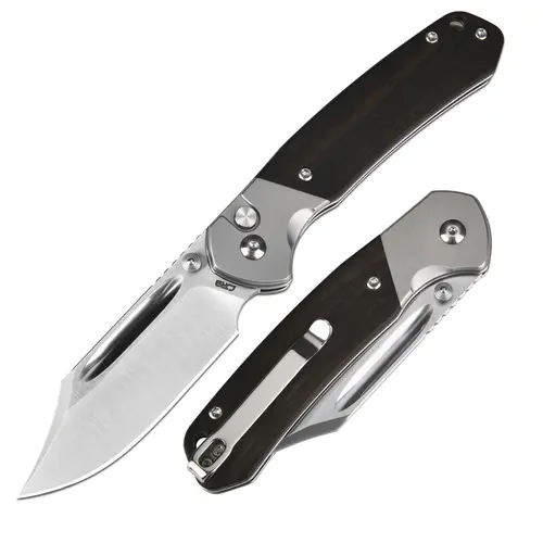CJRB Bowie Pyrite EDC Pocket Ready Folding Kitchen Knife - 3.15in AR-RPM9 Steel Blade, Wood Handle, for Camping, Father's Day Gift Item