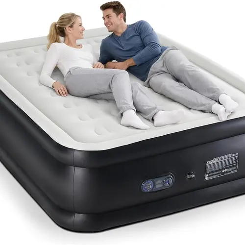 MyDepot Motorized Inflatable Air Bed with Built-In 110V Electric Pump, 660 lb Capacity, Flocked Top, Anti-Slip Bottom, 18-Inch Honeycomb Core PVC Fabric, Compact Lightweight, Easy to Store & Transport, Twin/Queen Sizes for Adults Home/Camping
