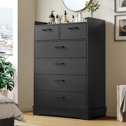 Sikaic Modern 6-Drawer Tall Wooden Vertical Dresser, Durable Engineered Wood Storage Chest with Large-Capacity Wooden Drawers, Space-Saving Bedroom Organizer for Apartments