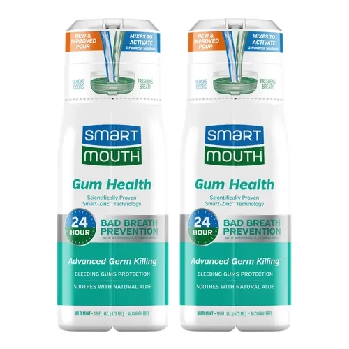 SmartMouth Gum Health Zinc Activated Mouthwash - Bleeding Gums Protection - 24-Hour Fresh Breath - Non-Burning, Alcohol-Free & Sugar-Free - 16 fl oz, 2-Pack