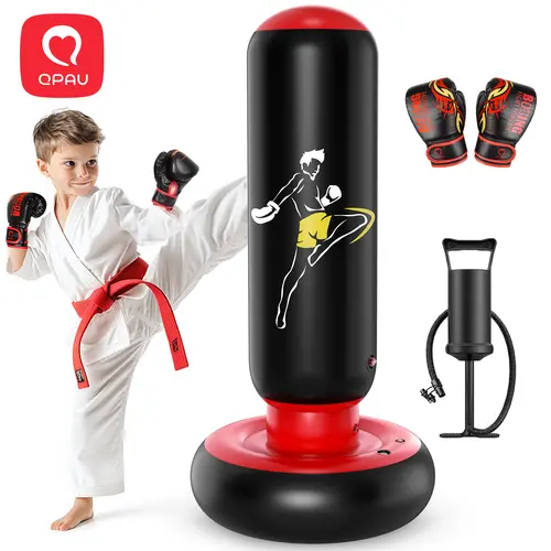 QPAU 66-Inch Inflatable Kids Punching Bag Toy with Boxing Gloves, Boxing Training Gear for 6-12 Year Old Boys, Christmas Little Boy Gifts, Sports Toys for Martial Arts Exercise