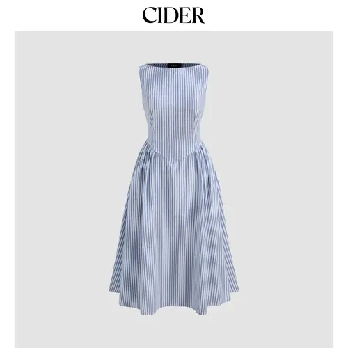 Cider [size 0-10] Cotton-blend Boat Neck Striped Ruffle Maxi Dress