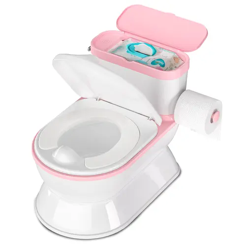 BabyBond 2-in-1 Realistic Flushing Potty Trainer, Pink Potty Chair with Detachable Seat, Flush Sounds, Wipes Storage & Toilet Paper Holder, Potty Trainning Seat for Toddler and Infant, Mothersdaygift, #Summervibes