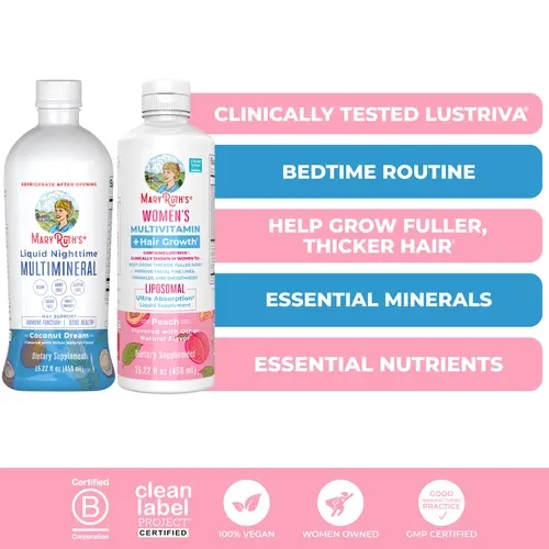 MaryRuth's AM to PM Multivitamin + Multimineral Bundle - Women's Multivitamin + Hair Growth Liposomal & Liquid Nighttime Multimineral
