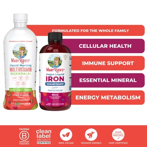 MaryRuth's Daily Health + Iron Bundle - Liquid Morning Multivitamin Essentials+ 32oz & Liquid Iron 15.22oz