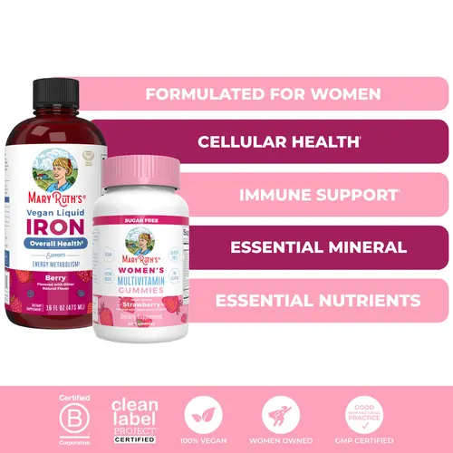 MaryRuth's Women's Daily Health + Iron Bundle - Women’s Multivitamin Gummies & Liquid Iron