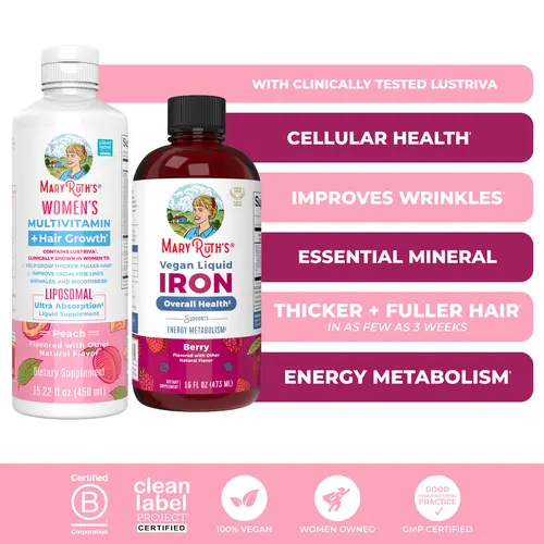 MaryRuth's Women's Daily Health + Iron Bundle - Women's Multivitamin + Hair Growth Liposomal & Liquid Iron