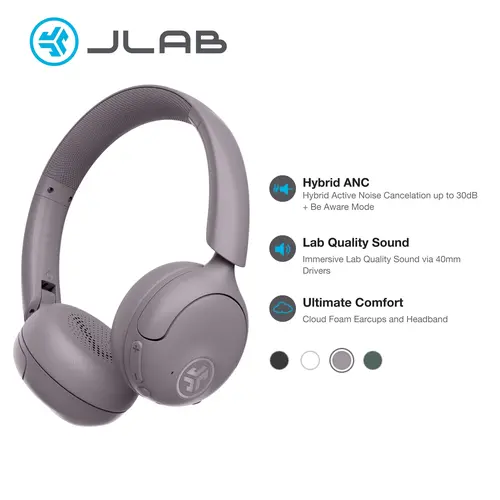 JLab Go Lux ANC On-Ear Wireless Headphones, 40mm Drivers, Hybrid Noise Cancelling, 70+ Hours Playtime, Bluetooth 5.4, Foldable, Fast Charging, Dual Noise-Canceling Mics, Immersive Audio, Customizable Sound