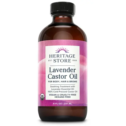 HERITAGE STORE Organic Lavender Castor Oil - Aromatherapy Fragrant Body Oil, Nourishing Hydrating Moisturizer for Daily Wellness & Body Care (Boosts Moisture)