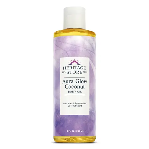 HERITAGE STORE Heritage Aura Glow Body Oil - Coconut Musk Scented, Aroma-Infused Body Care with Rich Nourishing Oils, Lanolin, Quickly Absorbed Moisturizer for Smooth, Soft, Radiant Skin (Daily Selfcare)