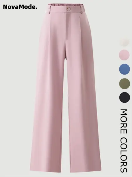 Women's Solid Color Button Fly Pants, Comfy Trousers for Daily Wear, Ladies Bottoms for All Seasons, Baggy Pants, Casual Commuter Pants, Casual Fit Trousers