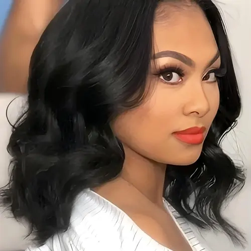 Black Short Body Wave Lace Front Wigs, Fashion Fluffy Wigs, Gorgeous Fluffy Wigs without Bangs, Synthetic Heat Resistant Fiber Hair Wig with Baby Hair, Glueless Frontal Wig, No Glue Wig, Loose Body Wig