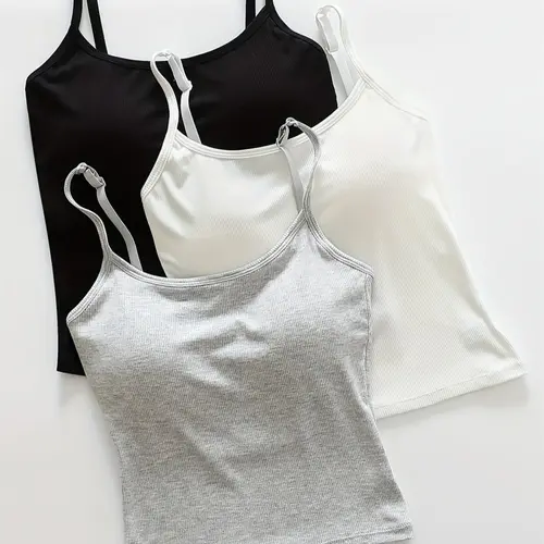 Women's Basic Solid Ribbed Cami Spaghetti Strap Tank Top, Fitted Casual Sleeveless Crop Top for Daily Wear, Ladies Underwear for Summer, Camisole Top