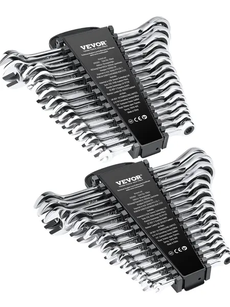 VEVOR 30-Piece Ratcheting Combination Wrench Set, SAE 1/4"-1", Metric 8mm-24mm, with Organizer Rack, Car Tools, Specialty Mechanic Tools,father'sdaygifts