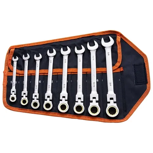 VEVOR 8-Size SAE Flex-Head Ratchet Combination Wrenches Set, 5/16-3/4 in Erosion-Resistant Coat, 180° Adjustable Head, Roll-Up Pouch Pack, Multifunctional Wrench for Automotive Maintenance, DIY Projects